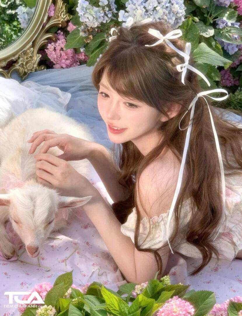 tạo dáng chụp ảnh với bánh sinh nhật ngoài trời