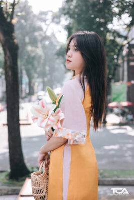 tạo dáng chụp ảnh với áo dài cách tân