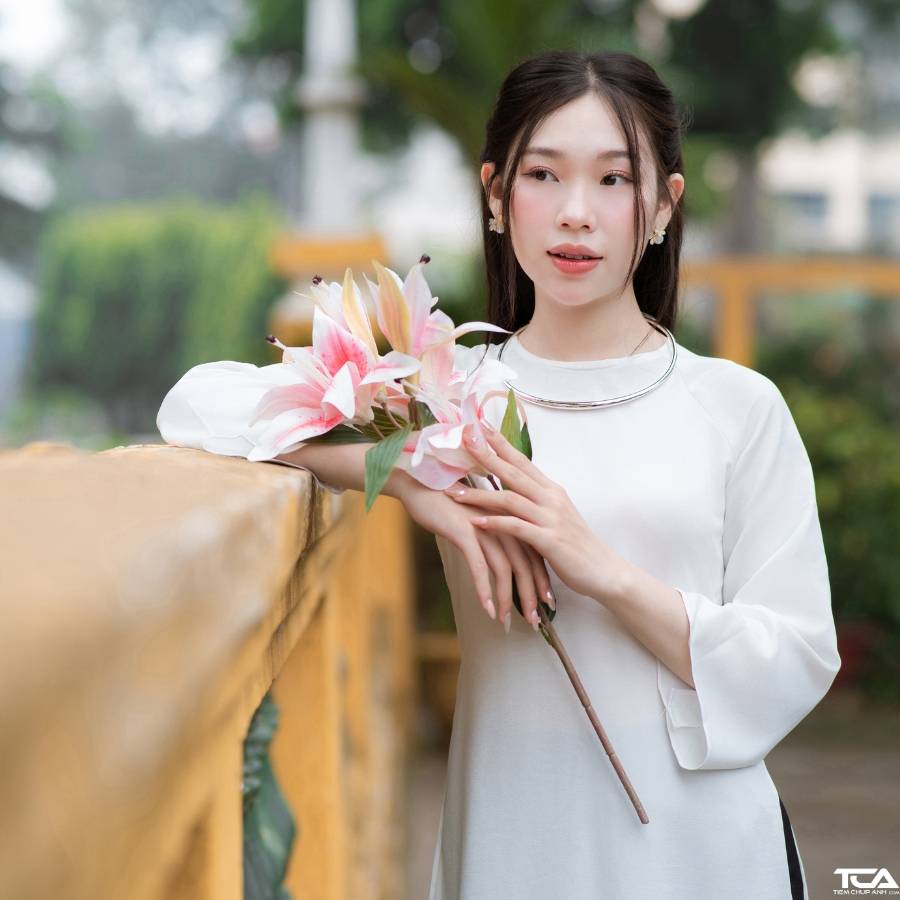 cách chụp áo dài tết